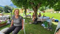 Geschafft: Im Garten unseres Hotels in Courmayeur